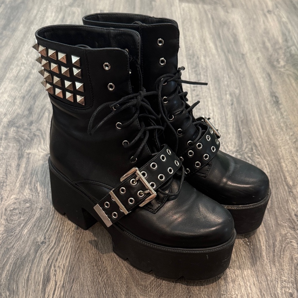 Black Studded Platform Boots